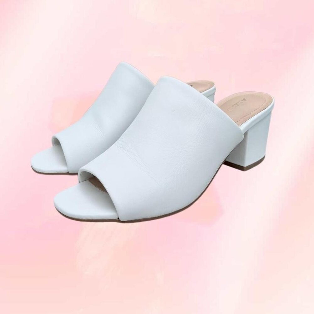 White Aldo chunky heel mule slides